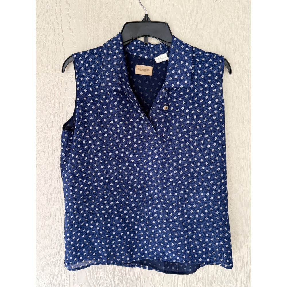 Wrangler Womens Navy Star Print Sleeveless 4th of July Top Patriot Medium EUC